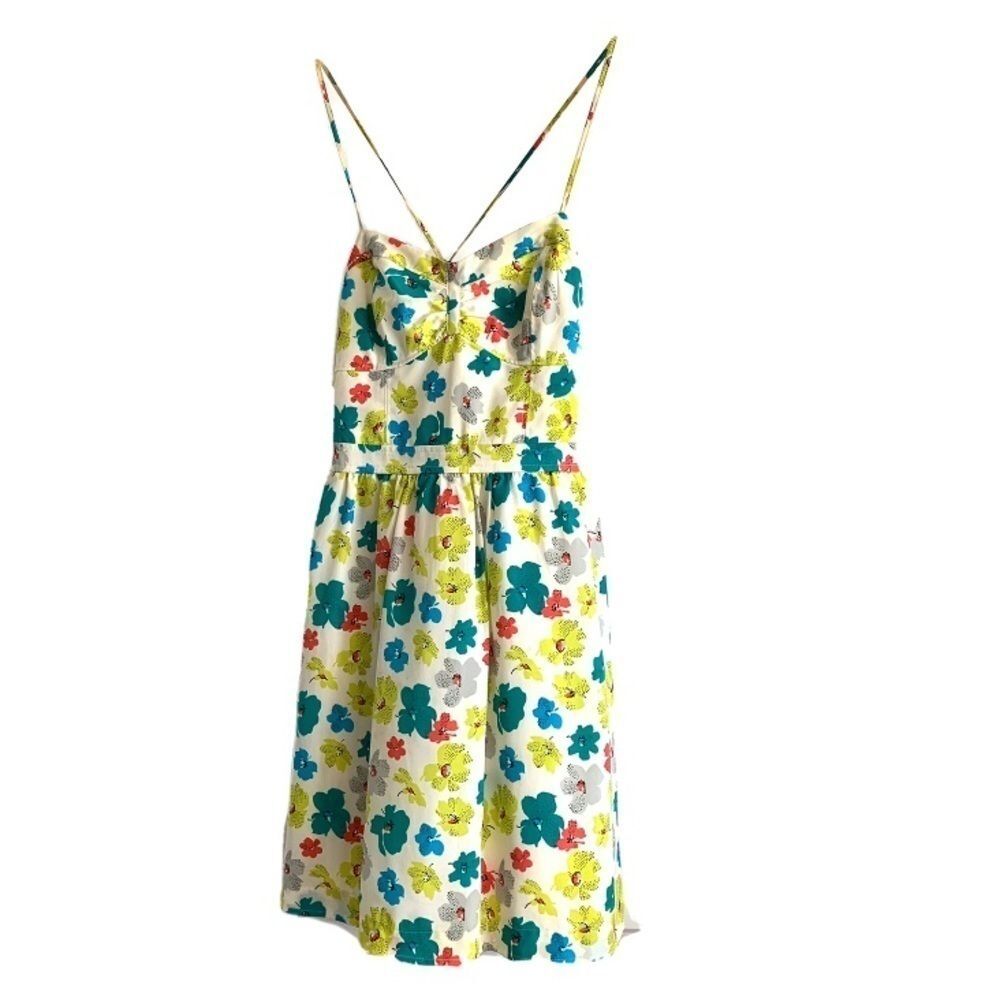 American Eagle Cream, Teal Green Floral Strappy Summer Dress Womens Size 4